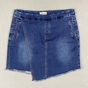 Tribal‎ Jeans Blue Denim Asymmetrical Frayed Hem Skirt Shorts Womens Size 12